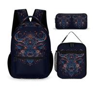 WECECE Bull Backpack with Lunch Box Pencil Case for Kids Age 11, Animal Cow Print Schoolbag School Supplies Bundle Year 5 for Young Learners Birthday Gift School Supplies and Travel Use