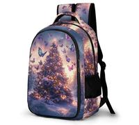 WECECE Butterflies Christmas Trees Backpack Students Age 15 Daypack Boys Year 4 Stylish School Backpack for Kids and Teens Spring Outing Modern School Travel Daily Use