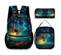 WECECE Butterfly Book Pack 3 Piece Set for Students 7-9 Years, School Backpack with Lunch Box Pencil Case Year 5 for Young Learners Back to School Gift and Learning Essentials