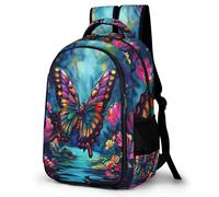 WECECE Butterfly Motif Book Bag Lightweight Boys 9 Year Olds Butterfly School Backpack Girls Primary School Bookbag for Students 15.6 Inch Laptop Backpack Spring Outing