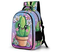 WECECE Cactus Illustration Backpack for Students Ages 7-10 Durable Plants Cacti Bookbag Boys Year 3-5 Daypack Kids and Teens 14 Inch Laptop School Bag Back to School Gift