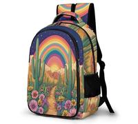 WECECE Cactus Rainbow Print Backpack Girls Age 16 Plants Cacti Daypack Boys Primary School Modern Book Bag for Kids and Teens Day Trips Spring Outing Autumn Trip Daily Use