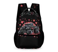 WECECE Car Motif Daypack Children for Boys Girls 9-13 Years Heart Pattern Backpack Years 2-4 Primary Kids Durable Daily Rucksack Front Pocket Side Pockets Outdoor Day Trips