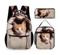 WECECE Cat Backpack 3 Piece Set for Kids 6-8 Years, 3D Kitten School Backpack 3 Piece Set Year 4 for Girls Camping Holidays Outdoor Activities and Learning Sessions