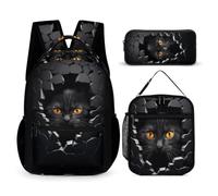 WECECE Cat Backpack 3 Piece Set for Kids Age 6, 3D Kitten School Bag with Pencil Case and Lunch Bag Year 1 for Primary Students Daily Study Classroom Lessons and Travel Activities