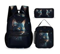 WECECE Cat Backpack Set with Lunch Tote and Pencil Case for Girls Age 6, 3D Kitten Bookbag 3 Piece Set Year 2-4 for Girls Sports Clubs Holiday Travel and Daily Carry