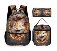 WECECE Cat Bookbag with Lunch Box Pencil Case for Kids Age 8, Kitten 3D Theme School Backpack School Supplies Bundle Year 4 for Girls Family Trips Outdoor Activities and Student Carry