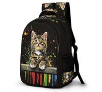 WECECE Cat Design Backpack Kids Age 7-11 Animal Kitten Print Book Bag Girls Year 3-5 Stylish School Backpack for Kids and Teens Daily Use Hiking Day Trips Birthday Gift