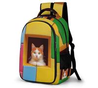 WECECE Cat Illustration Bookbag Students Age 10 Animal Kitten Design Rucksack Boys Primary to Secondary Trendy Daypack for Teens 15.6 Inch Laptop Backpack Back to School Gift