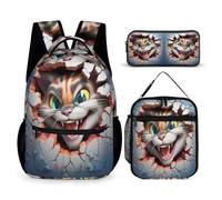 WECECE Cat Motif Book Pack 3 Piece Set for Students 9-11 Years, Kitten 3D Theme Book Pack 3 Piece Set Year 2 for Primary Students Camping Holidays Outdoor Activities and Learning Sessions