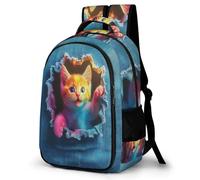 WECECE Cat Print School Backpack for Girls Ages 11-15 Durable Animal Kitten Motif School Bag Teens Year 8 Bookbag Kids and Teens 11.6 Inch Laptop Backpack Spring Outing