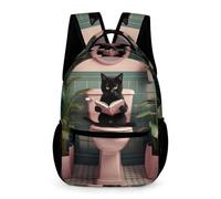 WECECE Cat School Backpack Students for Boys and Girls 7-13 Years Animal Black Kitten School Bag Years 4-6 with Front Pocket Backpack Daily Items Bottle Spring Outing Travel