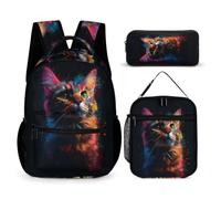 WECECE Cat School Bag with Lunch Box Pencil Case for Kids Age 12, Animal Kitten Print Bag School Supplies Bundle Year 4 for Girls Sports Clubs Holiday Travel and Daily Carry