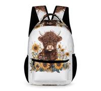 WECECE Cattle Design Rucksack School Kids Ages 9-13 Years Primary Kids Highland Cow Backpack Year 4-8 Students Durable School Bag 43x32x15cm for Birthday Gift Books Notebooks