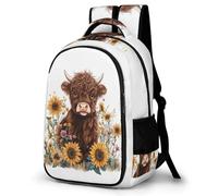 WECECE Cattle Design School Bag for Kids Age 10 Fashion Backpack Highland Cow Bookbag Girls Year 9 Book Bag Kids and Teens 13.3 Inch Laptop Rucksack Back to School Gift
