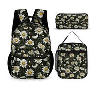 WECECE Chamomile Daisy Book Pack 3 Piece Set for Boys 8-10 Years, Flower School Bag with Lunch Box Pencil Case Year 7 for Young Learners School Journeys Learning Sessions and Holiday Travel