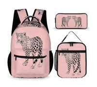 WECECE Cheetah Bookbag 3 Piece Set for Students 7-9 Years, Leopard Animal Backpack with Lunch Box Pencil Case Year 3-5 for Boys Family Trips Outdoor Activities and Student Carry