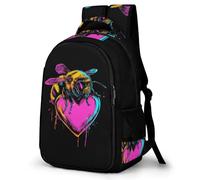 WECECE Children Bee Heart Motif Rucksack Age 10-16, Students Bookbag, Boys Girls Bee Backpack, Lightweight Durable for Primary to Secondary and Back to School Gift and Daily Use