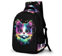 WECECE Children Casual Multicoloured Cat Backpacks Space School Bag for Teenagers Girls Boys Kitten Book Bags Back Pack with Bottle Holder