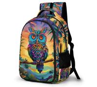 WECECE Children Colourful Owl Motif Back pack Age 8-14 13.3 Inch Laptop Rucksack Boys Girls Bird Print Back pack for School Years 4-8, Lightweight Durable for Outdoor Travel and Spring Trip