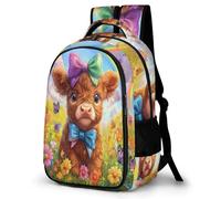WECECE Children Cute Highland Cow Back pack Age 8-13 Students Backpack Boys Girls Cattle School Backpack, Lightweight and Durable for Secondary School and Autumn Outing and Travel