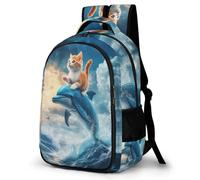 WECECE Children Dolphin Kitten Pattern Rucksack Age 10-16, Students Daypack, Boys Girls Sea Creature School Bag, Fashion School Bag for Year 4-8 and Travel Outdoor and Day Trips