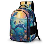WECECE Children Dolphin Motif Back pack for Year 4-8 10-16 Years, Boys School Backpack, Girls Marine Life Print Backpack, Fashion School Bag for Outdoor Travel and Spring Trip