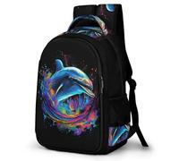 WECECE Children Dolphin Printed Backpack Age 8-14 11.6 Inch Laptop Rucksack Boys Girls Sea Creature Daypack for Primary Years, Fashion School Bag for Spring Outing and Autumn Trip