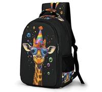 WECECE Children Funny Giraffe Motif Daypack Age 8-14, Students Backpack, Boys Girls Animal Print Back pack, Lightweight Durable for Year 4-8 and Outdoor Travel and Spring Trip