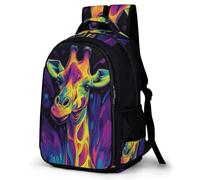 WECECE Children Giraffe Motif Backpack Age 8-14, 11.6 Inch Laptop Rucksack, Boys Girls Animal Print Daypack for Primary Years, Fashion School Bag for Spring Outing and Autumn Trip