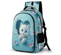 WECECE Children Heart Cat Motif Back pack for Year 4-8 10-16 Years Boys School Backpack Girls Animal Kitten Backpack, Fashion School Bag for Outdoor Travel and Spring Trip