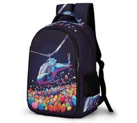 WECECE Children Helicopter Print Backpack 10-16 Years, Students Rucksack, Boys Girls Aeroplane Daypack, Lightweight and Durable for Year 7-10 and Back to School Gift and Daily Use