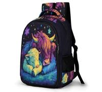 WECECE Children Highland Cattle Back pack Age 7-11 14 Inch Laptop Backpack Boys Girls Animal Motif Daypack for Secondary Years, Modern Stylish for Daily Use Travel and Hiking
