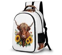 WECECE Children Highland Cattle Back pack Age 8-13 Students Backpack Boys Girls Animal Bull School Backpack, Lightweight and Durable for Secondary School and Autumn Outing and Travel