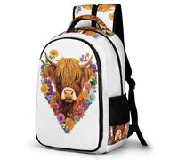 WECECE Children Highland Cattle Backpack Age 8-14 11.6 Inch Laptop Rucksack Boys Girls Animal Bull Daypack for Primary Years, Fashion School Bag for Spring Outing and Autumn Trip