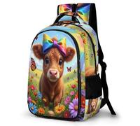 WECECE Children Highland Cattle Bookbag 8-14 Years Students Backpack Boys Girls Animal Cow Daypack, Trendy Durable for Secondary School and Birthday Gift and Back to School