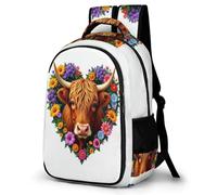 WECECE Children Highland Cattle Motif Back pack Age 7-11 14 Inch Laptop Backpack Boys Girls Animal Cow Daypack for Secondary Years, Modern Stylish for Daily Use Travel and Hiking