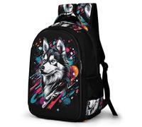 WECECE Children Huskie Dog Graffiti School Bag for Junior School 7-11 Years with Age 13, Boys Daypack, Girls Puppy Motif Bookbag, Cool Durable for Travel Outdoor and Day Trips