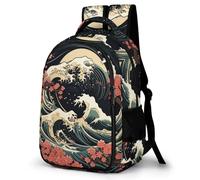 WECECE Children Japanese Style Waves Daypack for Primary Years Age 9-15 Boys Backpack Girls Waves School Backpack Lightweight, Stylish and Durable for Spring Outing and Autumn Trip
