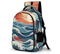 WECECE Children Japanese Style Waves Rucksack Age 10-16 Students Daypack Boys Girls Waves School Bag, Fashion School Bag for Year 4-8 and Travel Outdoor and Day Trips