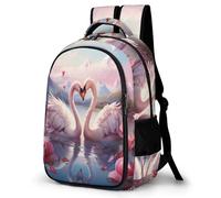 WECECE Children Loving Swan Couples Daypack Age 8-14, Students Backpack, Boys Girls White Swan Back pack, Lightweight Durable for Year 4-8 and Outdoor Travel and Spring Trip