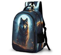 WECECE Children Moon Wolf Rucksack Age 10-16 Students Bookbag Boys Girls Wolves Design Backpack Lightweight Durable for Primary to Secondary and Back to School Gift and Daily Use