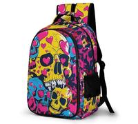 WECECE Children Skull Back pack for Primary to Secondary Ages 10-15, Boys School Backpack, Girls Skeleton Heart Motif Daypack, Fashion School Bag for Travel Outdoor and Day Trips
