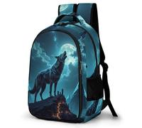WECECE Children Wolf Moon Back pack for Year 4-8 10-16 Years Boys School Backpack Girls Moon Wolves Backpack, Fashion School Bag for Outdoor Travel and Spring Trip