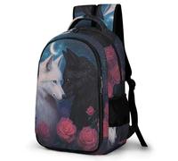 WECECE Children Wolves Roses Bookbag Age 9-15, Students School Backpack, Boys Girls Animal Wolf Daypack, Lightweight Stylish for School Years 5-9 and Spring Trip and Autumn Outing