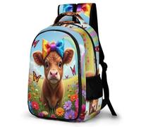 WECECE Children's Backpack for School, Schoolbag Highland Cattle Large Capacity Students Bookbag Animal Bull Rucksack Knapsack for Boys Girls Teen