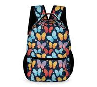 WECECE Colorful Butterfly Bookbag Primary for Boys Girls 7-13 Years Butterflies Backpack Years 2-5 Primary Kids Durable Rucksack Daily Items Bottle Outdoor Day Trips