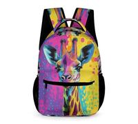 WECECE Colorful Giraffe School Backpack Primary for Boys Age 11 Animal Giraffe Bookbag for Girls Year 6 Lightweight Rucksack Books Water Bottle Back to School Gift