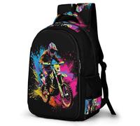 WECECE Colourful Moto Pattern School Bag Boys 15 Year Olds Motorbike Daypack Kids Year 3-5 Modern Rucksack for Kids and Teens Birthday Gift Hiking Day Trips Birthday Gift