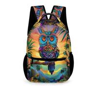 WECECE Colourful Owl Motif Backpack Kids for Boys 9-13 Years Bird Print Daypack for Girls Year 2 Primary Kids Durable Rucksack Daily Items Bottle Outdoor Day Trips